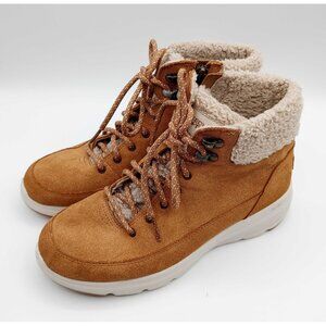 Skechers Boots Womens Size 7.5 Glacial Ultra Go Brown Suede Faux Fur Lined 16677